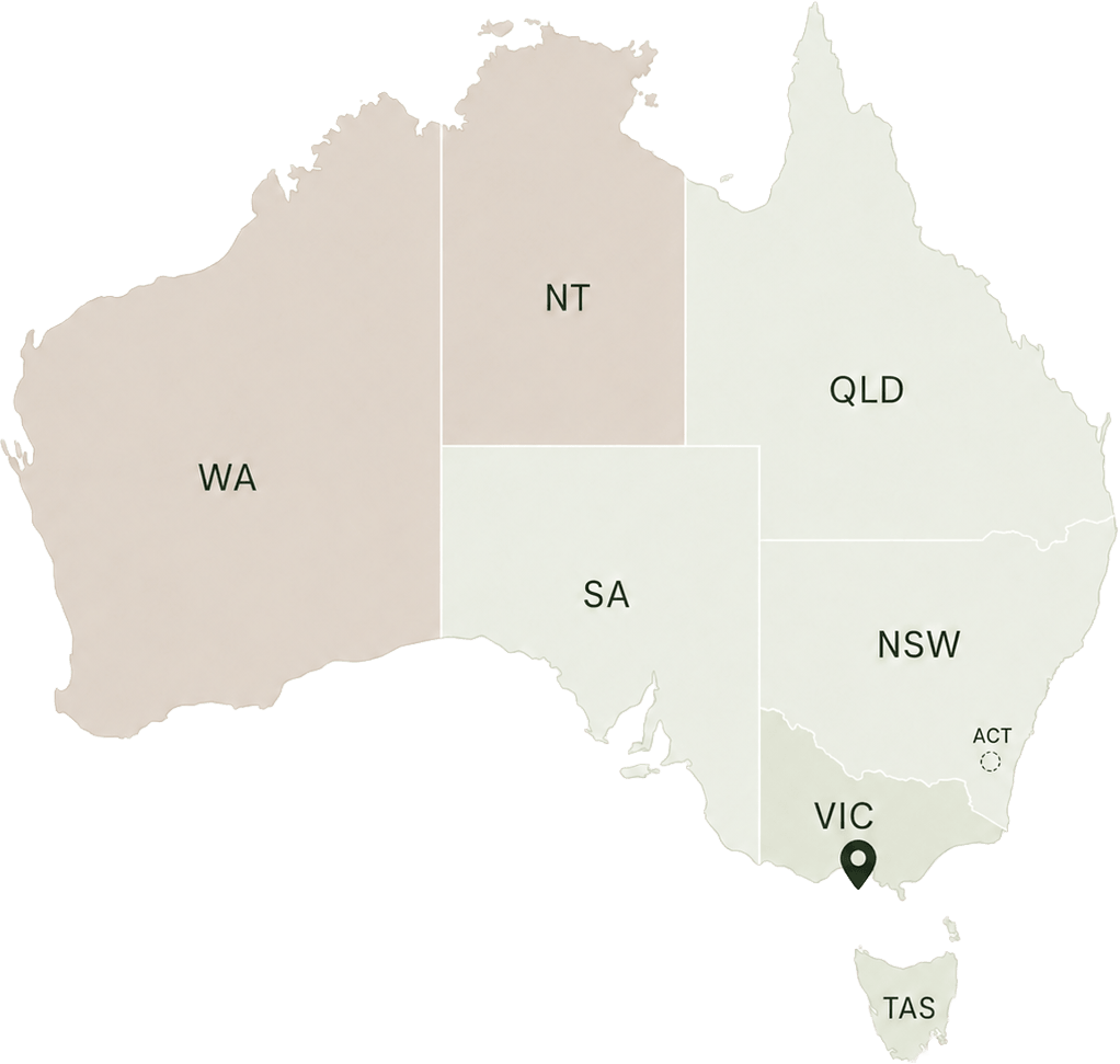 Map of Australia showing nationwide delivery coverage