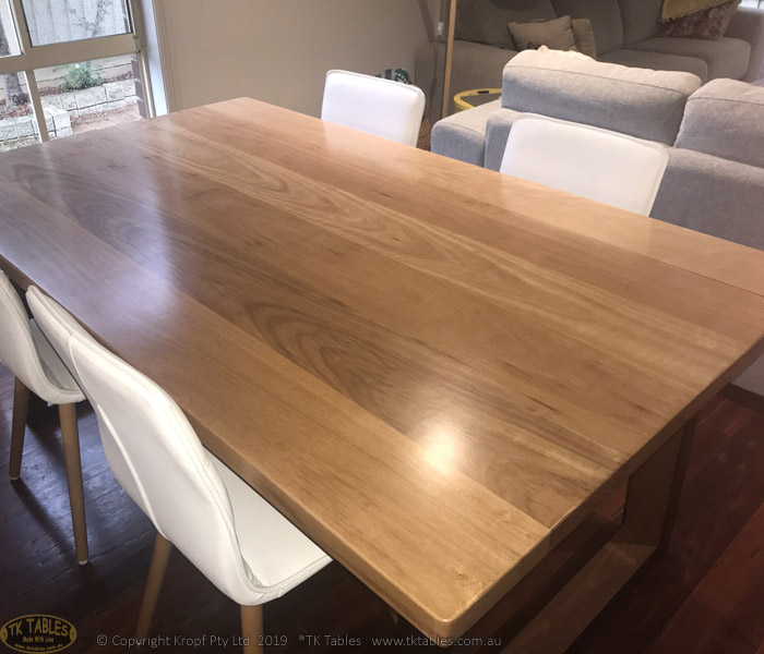 Bespoke Dining Table in Timber and Angled Hoop Steel Legs